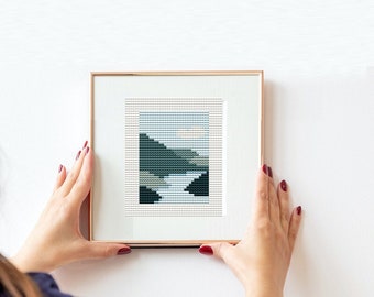 Modern landschapskruissteekpatroon: natuurborduurwerk (digitale download)