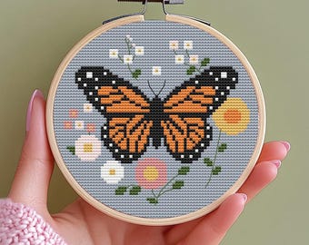 Monarch Butterfly Cross Stitch Pattern: Retro Insect Design (PDF) counted chart