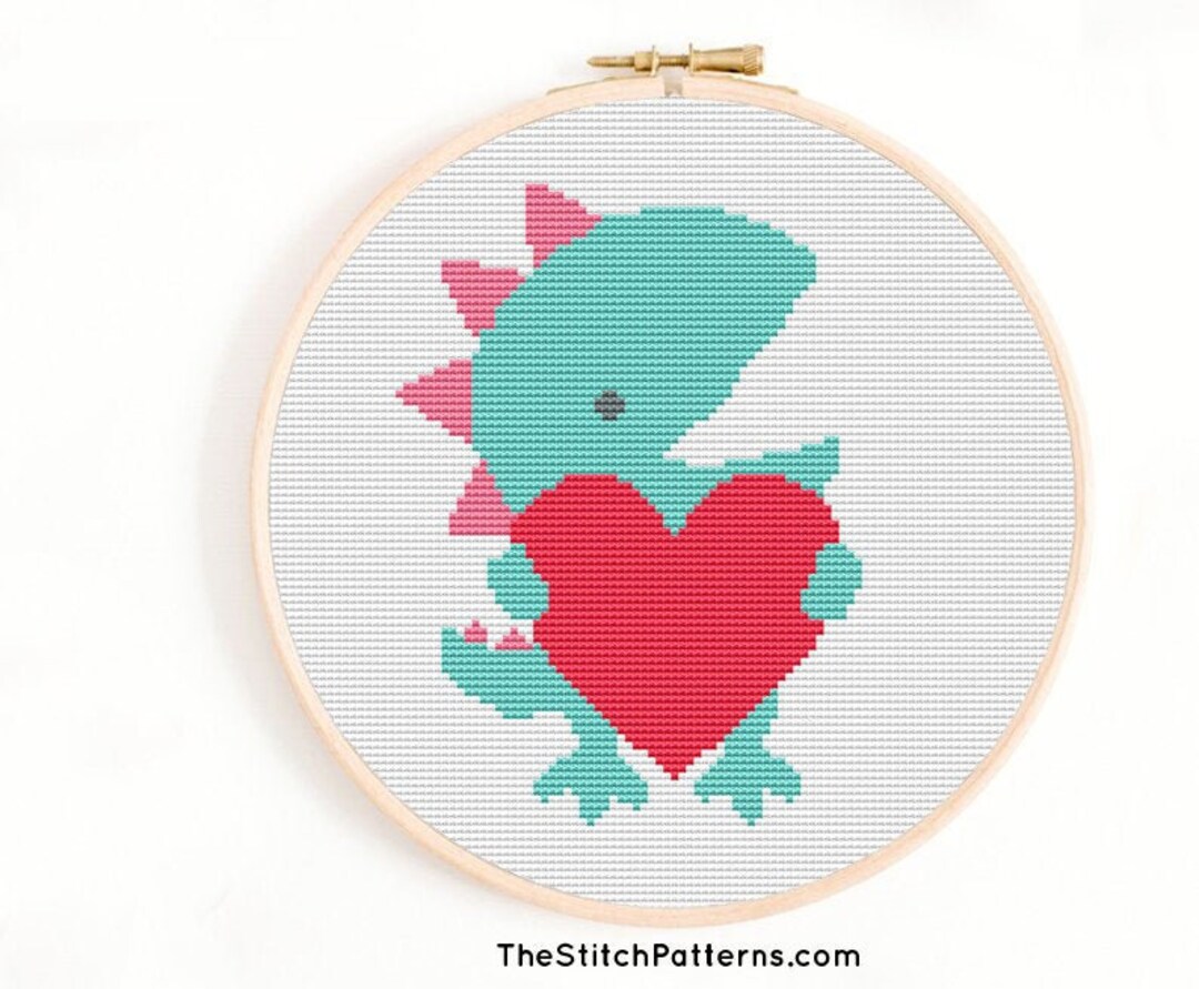Dinosaur Cross Stitch Pattern, Valentines Cross Stitch, Animal Counted Cross Stitch Chart, Cute
