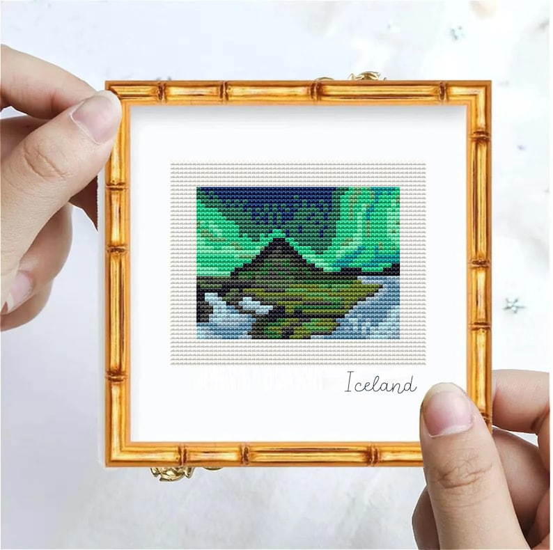 Iceland Northern Lights Cross Stitch Pattern: Mini Travel Souvenir (PDF Digital Download) counted chart image 3