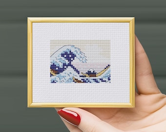 La grande vague au large de Kanagawa mini modèle de point de croix PDF, mini oeuvre d'art, petit point de croix, petit point de croix, motifs numériques à télécharger, vague