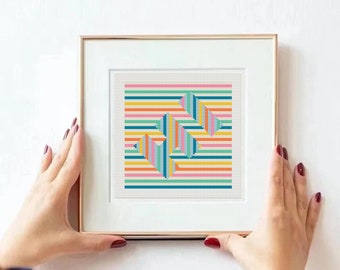 HI cross stitch pattern, optical illusion art, modern cross stitch, geometric patterns, modern abstract chart, Beginner,Instant Download PDF