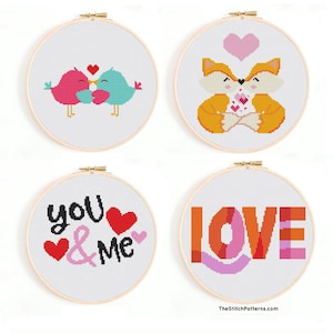 Set of 4 valentines cross stitch patterns,cross stitch pattern,Valentines Cross stitch,Modern Counted Cross Stitch Chart,Xstitch PDF Pattern