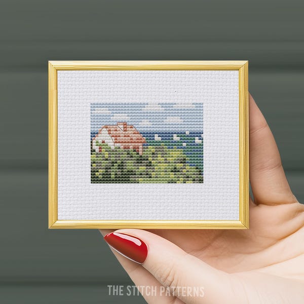 Claude Monet Cross Stitch Pattern: Fisherman's House Landscape (PDF Pattern) mini masterpieces