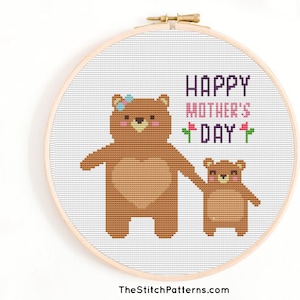 Felice festa della mamma Schema punto croce, Regalo per la festa della mamma, Schema punto croce contato PDF, Regalo fai da te per la mamma, punto croce floreale, punto croce