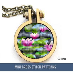 Mini pendant pattern, Famous painting &quot;Water Lilies&quot; by Monet, Necklace cross stitch, Embroidery pattern, Cross Stitch Pattern , Diy Gift