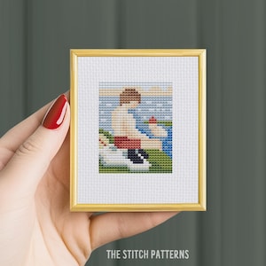 Bathers at Asnières Cross Stitch Art, PDF pattern, George Pierre Seurat, Classic Art, small mini tiny, embroidery art,miniature cross stitch