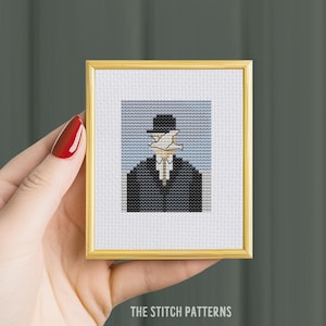 Man in a bowler Hat Mini cross stitch artwork cross stitch pattern PDF, small cross stitch,small  art,digital download,masterpieces Magritté