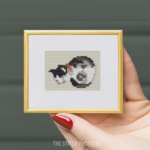 クロスステッチ パターン ミニ、アート クロスステッチ、眠っている猫 コノ バレイの絵画、猫のクロスステッチ チャート、小さな猫のステッチ、小さな猫のミニステッチ
