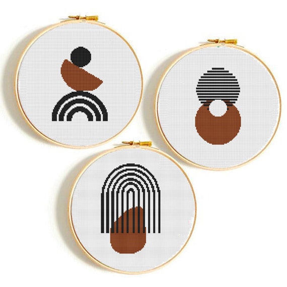 Modern Cross Stitch Pattern. ABSTRACT Cross Stitch, Easy Embroidery,  Abstract Embroidery,shapes Cross Stitch,hand Embroidery Hoop Art, Set 3 