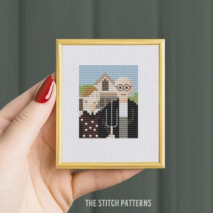 Mini cross stitch patterns &quot;American Gothic&quot;, Grant Wood cross stitch, mini masterpieces, art cross stitch,easy cross stitch, stitch pattern