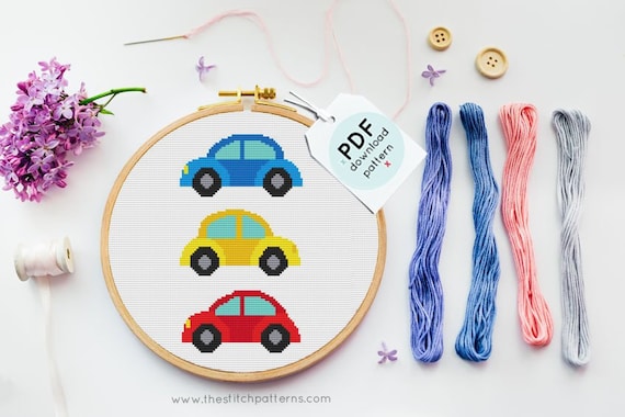Colorful Cross Stitch Pattern CARS Cross Stitch Easy Cross - Etsy