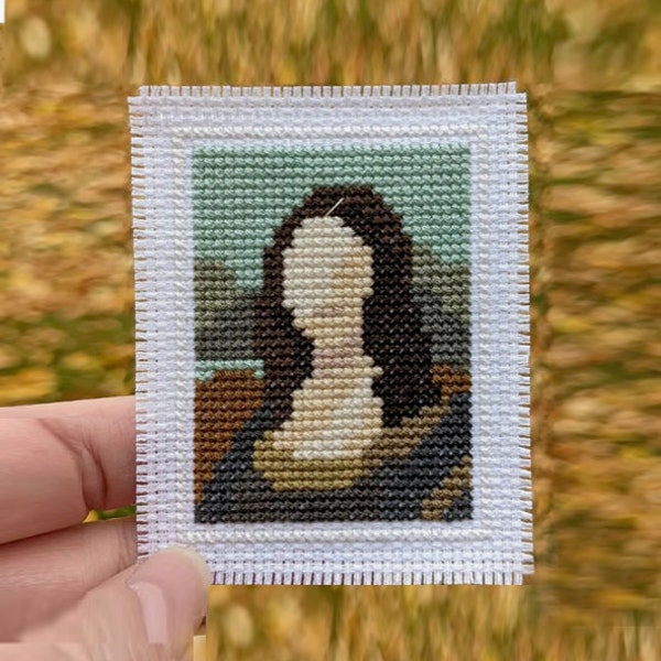 The Mona Lisa Cross-stitch pattern, mini art, PDF download, Leonardo da Vinci, mini cross stitch, mini embroidery, small cross stitch, tiny