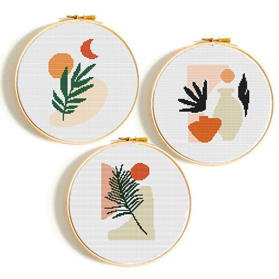 Plants Cross Stitch Pattern, Set of 3, Leaf Counted Cross Stitch PDF Chart,  Modern Embroidery Pattern, Gift Idea, Neutral Color Embroidery - Etsy