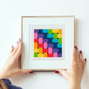レインボー クロスステッチ ブロック パターン、PDF ダウンロード、幾何学的なクロスステッチ、手刺繍、簡単な工芸品、クロスステッチ ギフト、モダンなフープ アート
