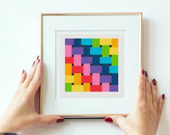 Rainbow Cross Stitch Blocks Pattern, PDF Download, geometric cross stitch, hand embroidery, easy craft, cross stitch gift, modern hoop art