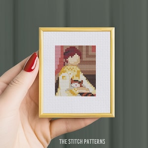 Mini art pattern &quot;Child with a cat&quot; By Renoir, easy cross stitch, cross stitch decor, gifts under 5, embroidery art, pdf cross stitch, chart