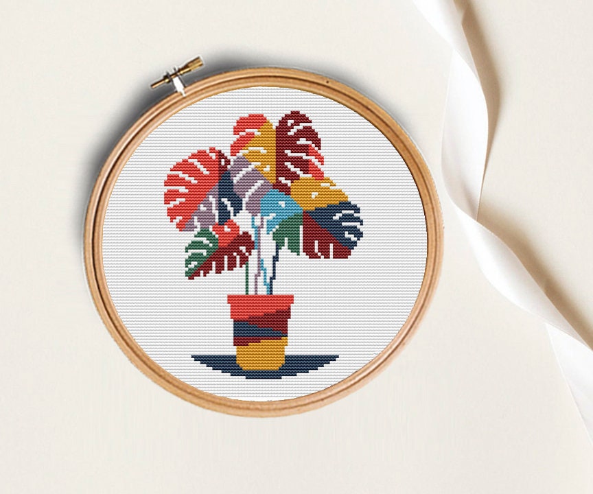 Modern Monstera Cross Stitch Pattern Modern Cross Stitch PDF