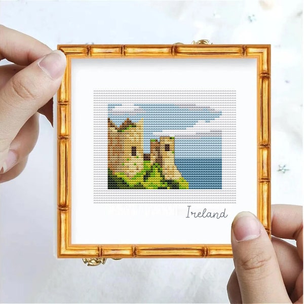 Ireland mini cross stitch pattern,castle cross stitch, easy counted cross stitch chart, ocean landscape,PDF pattern, travel stitching