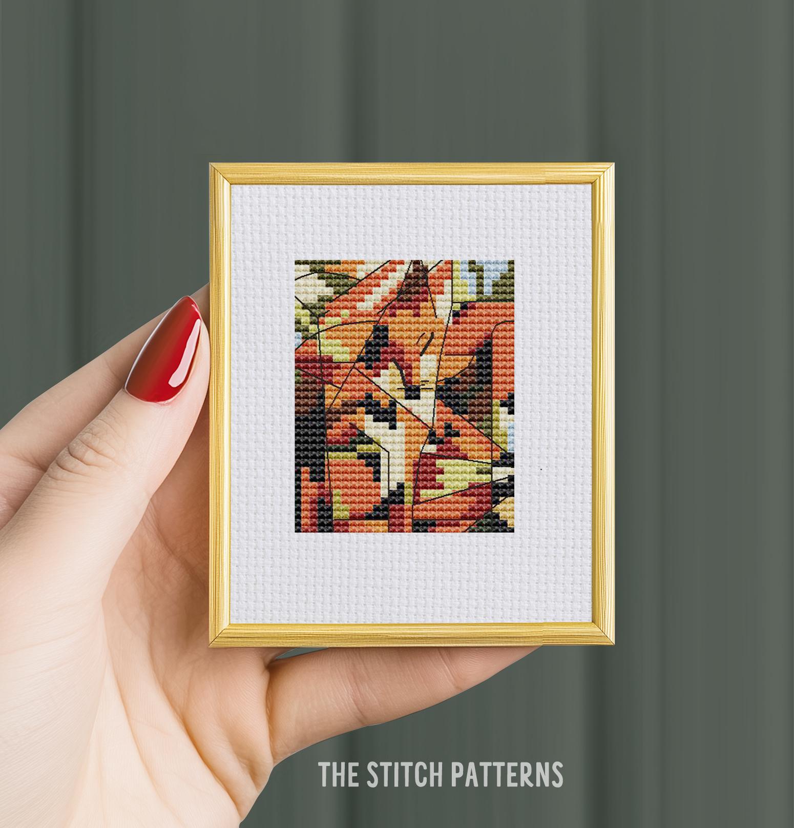 フランツ・マルク作「キツネたち」クロスステッチパターン、ミニアート