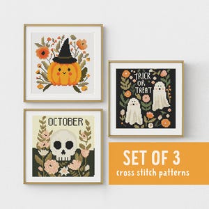 Halloween Cross Stitch Pattern Trio: Spooky Decor (PDF Pattern, 4x4in