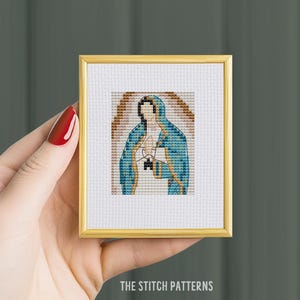 Mini "Virgem de Guadalupe", pequenos padrões de ponto cruz, ponto cruz católico, arte de bordado, pintura famosa, ponto cruz pdf, mini arte