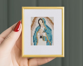 Mini modèle de point de croix Vierge de Guadalupe, art de la broderie catholique (modèle PDF)
