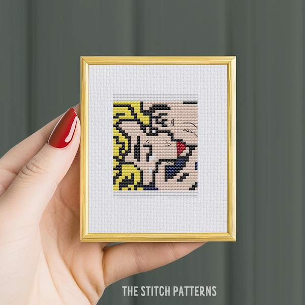 Der Kuss, Lichtenstein, kleines Kreuzstichmuster, Pop Art (PDF-Muster)