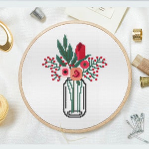 Needlepoint Chart, Flower cross stitch pattern, plants cross stitch pattern, Modern cross stitch pattern, counted cross stitch PDF chart