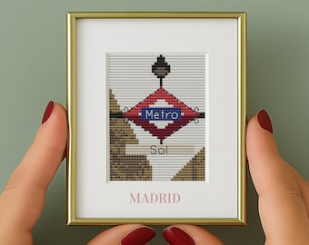 Patrón de punto de cruz de la ciudad de Madrid: Mini souvenir DIY (gráfico imprimible en PDF) gráfico de costura de España