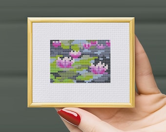 Water Lilies Monet Cross stitch Art Pattern, tiny art, small art, easy cross stitch pattern, embroidery art, famous paintings, Cross-stitch