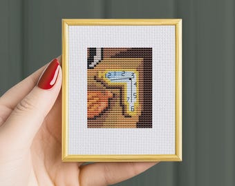 Modèle de point de croix Salvador Dalí, mini horloge de fusion (PDF) grille comptée