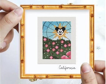 California cross stitch pattern, Disneyland stitch, Mini cross stitch, travel cross stitch, America cross stitch, The stitch patterns, PDF