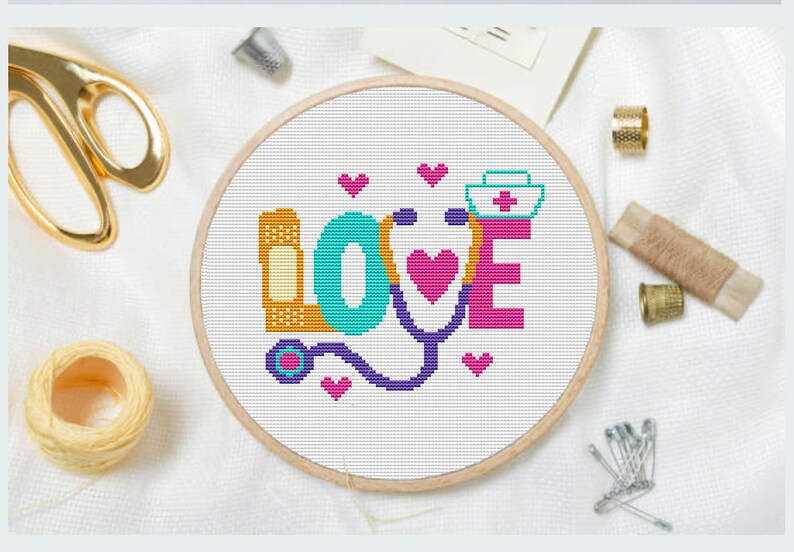 Counted Cross Stitch PDF Patternlove Nurse Nursing Health Etsy