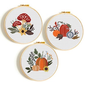 Thanksgiving Day cross stitch pattern PDF, pumpkin cross stitch, harvest pumpkin floral retro fall autumn nature counted cross stitch modern