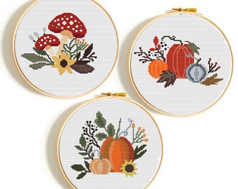 Thanksgiving Day cross stitch pattern PDF, pumpkin cross stitch, harvest pumpkin floral retro fall autumn nature counted cross stitch modern