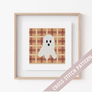 Ghost Cross Stitch pattern, checkered Ghost chart, Cross Stitch Pdf. Haunted Cross Stitch. Beginners Cross Stitch. Halloween Stitch Pattern