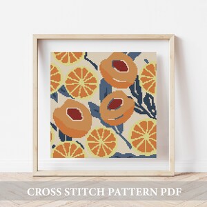 Peach cross stitch pattern PDF, Peach embroidery, fruits cross stitch pattern, food patterns, kitchen cross stitch, Cross Stitch PDF Pattern