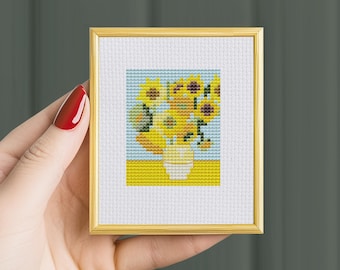Mini cross stitch, Van Gogh Sunflowers  cross stitch pattern PDF, small mini art, artwork cross stitch, masterpieces, paintings patterns