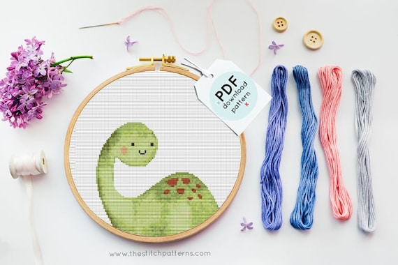 Dinosaur Cross Stitch Pattern, Dino Embroidery, Kids Craft (PDF Download)