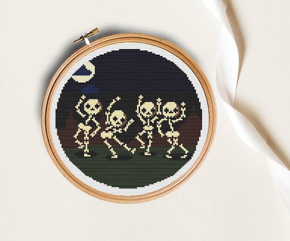 Cross Stitch Pattern, Dancing Skeletons, skull embroidery, Halloween cross stitch,  Partying Skeletons,  DCM cross stitch, halloween gift