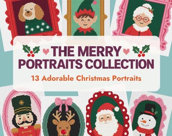Christmas Portrait Cross Stitch Pattern Set | quick  counted chart Santa Snowman Nutcracker Reindeer ELF| Beginner (PDF Download )