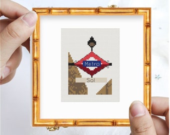 Madrid City Counted Cross Stitch Pattern,Printable PDF Chart, mini cross stitch,  Instant Download, Madrid metro, Madrid souvenir DIY, TSP