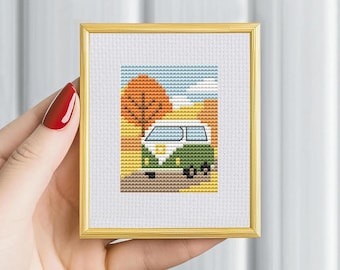 Retro Camper Cross Stitch Pattern: Mini Travel Landscape (PDF Pattern)