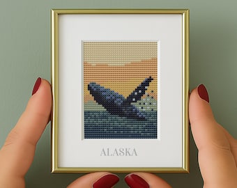 Alaska Mini Cross Stitch Pattern: Whale Embroidery (PDF Pattern)  city counted chart, travel decor