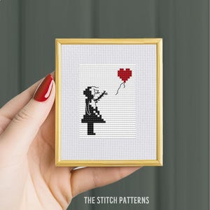 Mini "Ballonmeisje", Banksy, kruissteekpatroon, eenvoudige kaart, Instant download, (pdf-formaat), pop-art KRUISSTEEK, graffiti-steekpatroon