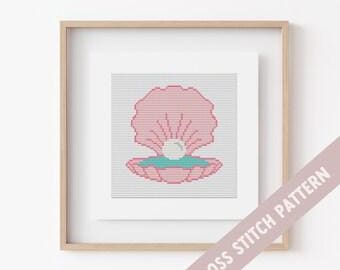 Oyster & Pearl Cross Stitch Pattern: Seashell Chart (PDF Download)  mermaid chart