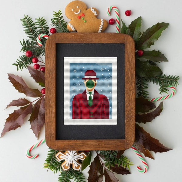 Weihnachts-Kreuzstichmuster, Magritte, Frohe Weihnachten, modernes x-Stich-Muster, Mini-Kunst-Kreuzstichvorlage, Weihnachtsgeschenk