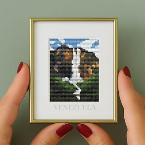 Latin America Cross Stitch Pattern, Venezuela, nature cross stitch, landscape mountain, instant PDF, mini cross stitch chart, travel, city