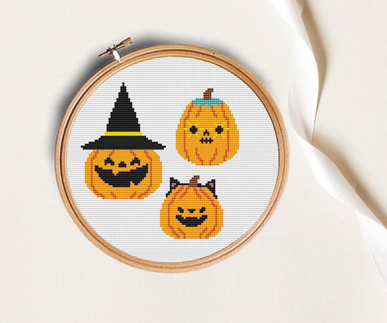 Halloween Counted Cross Stitch Pattern PDF, Fall Bat Pumpkin Ghost Cat ...